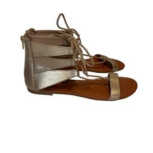 Report Gia Metallic Gold Lace Up Gladiator Flat Sandals Size 8 Zip Back Closure